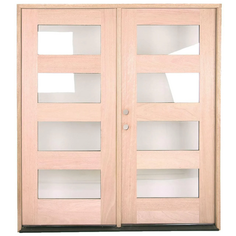 6/0x6/8 Exterior Prehung Wood Double Door | 4 Lite