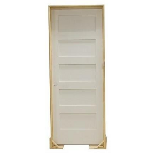 30 in x 80 in Shaker 5-Panel Solid Core Primed MDF Prehung Interior Door
