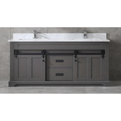 Farmhouse 72 in Double Sink Bathroom Vanity in Grey with Calacatta Gold Quartz Countertop