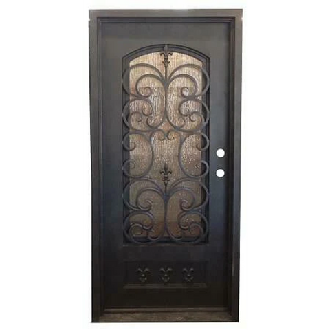 Fleur De Lis 3/0x6/8 Single Wrought Iron Prehung Front Door