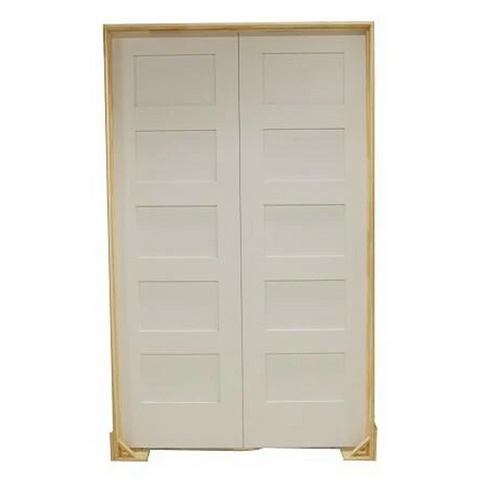 36 in. x 80 in. Shaker 5-Panel Solid Core Primed MDF Prehung Interior French Door