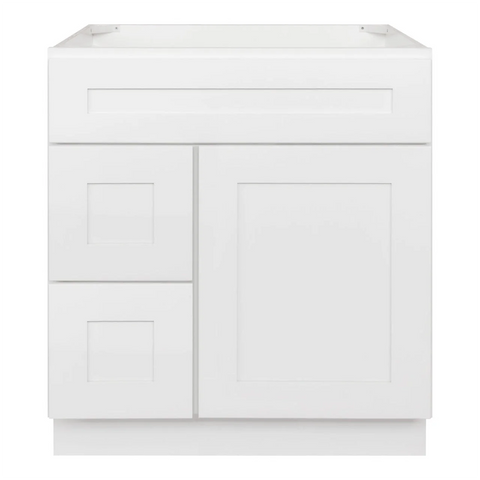 Vanity Sink Base Cabinet 30 x 21 x 34.5 Left | LessCare Alpina White