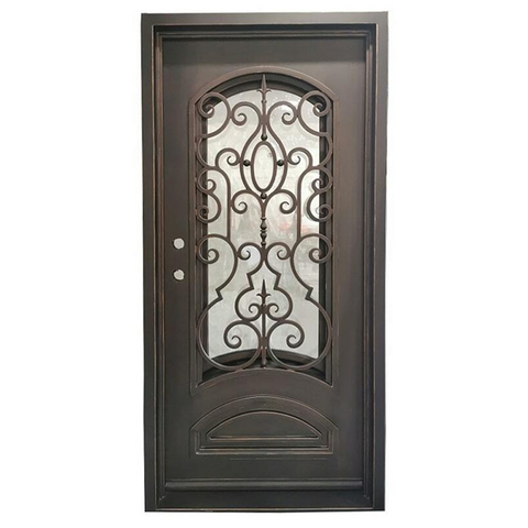 Cielo 3/0x6/8 Bronze Exterior Wrought Iron Prehung Single Door