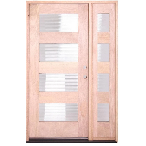 53 in x 80 in Exterior Mahogany Door | 4 Lite with Right Sidelight