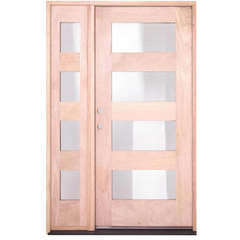 53 in x 80 in Exterior Mahogany Door | 4 Lite with Right Sidelight