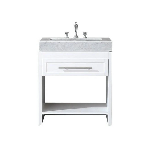 Venetian 36 in Single Sink Bathroom Vanity in White with Carrera White Marble Countertop