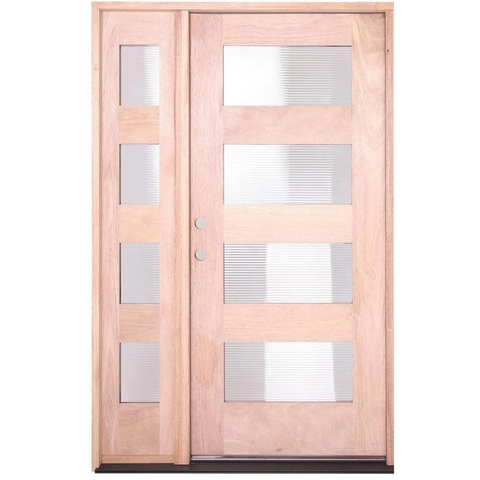 53 in x 80 in Exterior Mahogany Door | 4 Lite with Left Sidelight