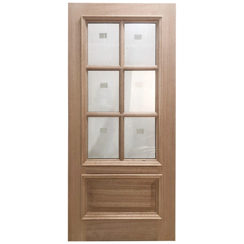 36x80 in Exterior Mahogany Door Slab | 6 Lite with Moulding