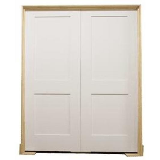 5/0x6/8 White Shaker 2-Panel Solid Core Primed MDF Prehung Interior French Door