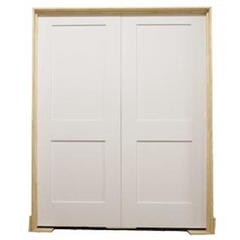 5/0x6/8 White Shaker 2-Panel Solid Core Primed MDF Prehung Interior French Door