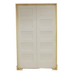 60 in. x 80 in. Shaker 5-Panel Solid Core Primed MDF Prehung Interior French Door