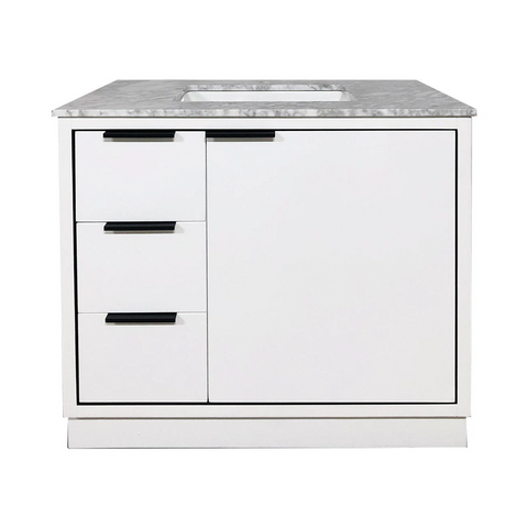 Amelie 36 in Single Sink Bathroom Vanity in White with Carrara White Countertop