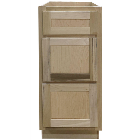 15 in. Drawer Base Vanity Cabinet in Unfinished Poplar | Shaker Style | 3 Drawer