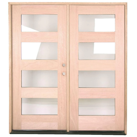 6/0x6/8 Exterior Prehung Wood Double Door | 4 Lite