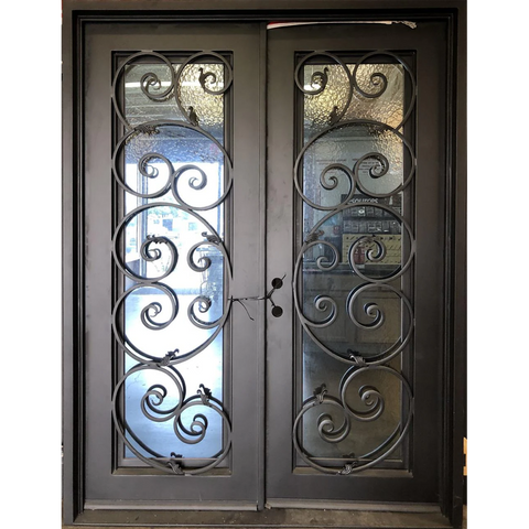 Lily 6/0x8/0 Exterior Wrought Iron Prehung Double Door