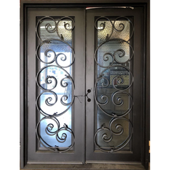 Lily 6/0x8/0 Exterior Wrought Iron Prehung Double Door