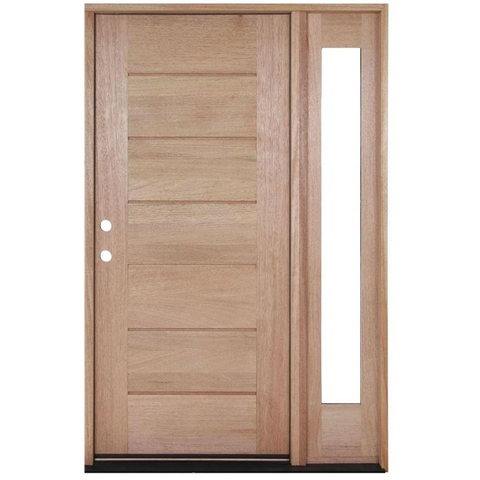 53 in x 80 in Exterior Mahogany Door | Horizontal Lines with Right Sidelight