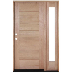 53 in x 80 in Exterior Wood Door | Horizontal Lines with Right Sidelight