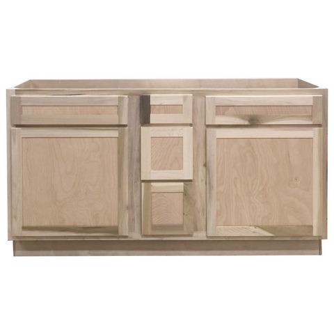 60 in. Double Sink Vanity Bathroom Cabinet in Unfinished Poplar | Shaker Style