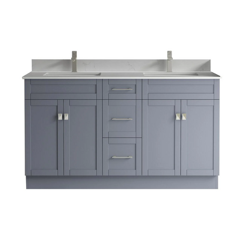 Satar 60 in Double Sink Bathroom Vanity in Grey with White Quartz Countertop