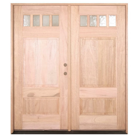 6'0'x6'8' Double 4 Lite Craftsman Exterior Mahogany Door