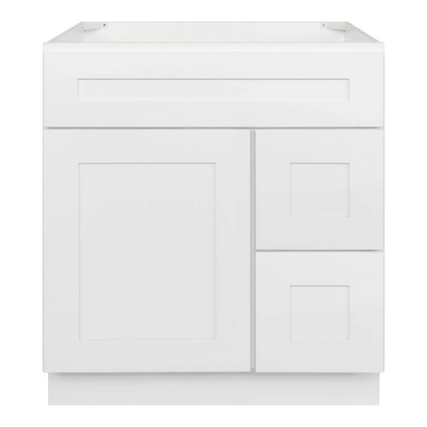 Vanity Sink Base Cabinet 30 x 21 x 34.5 Right | LessCare Alpina White