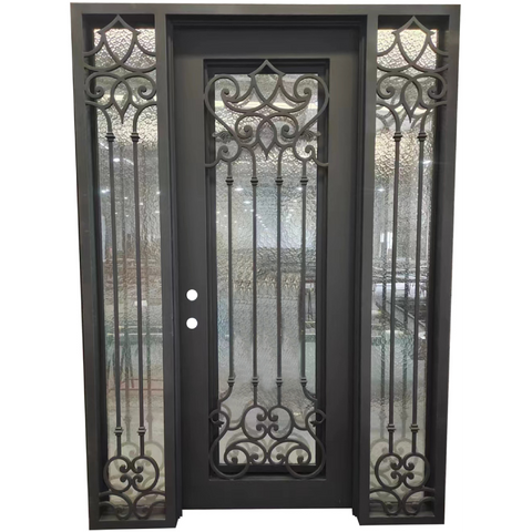 Carmen 5/9x8/0 Square Exterior Wrought Iron Prehung Double Door