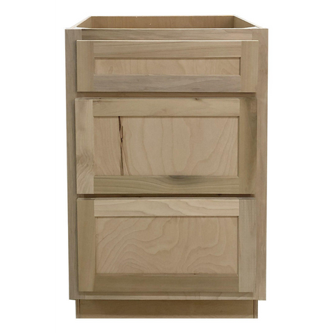 21 in. Drawer Base Vanity Cabinet in Unfinished Poplar | Shaker Style | 3 Drawer