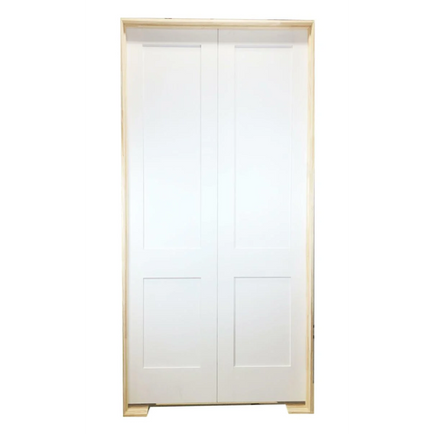 4/0x8/0 White Shaker 2-Panel Solid Core Primed MDF Prehung Interior French Door