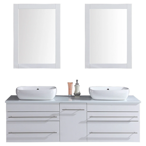 Modern 60 in. Wall-Mount White Vanity Cabinet with Mirrors