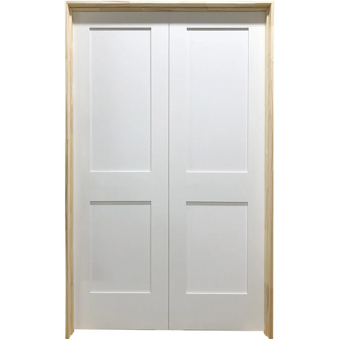 3/0x6/8 White Shaker 2-Panel Solid Core Primed MDF Prehung Interior French Door