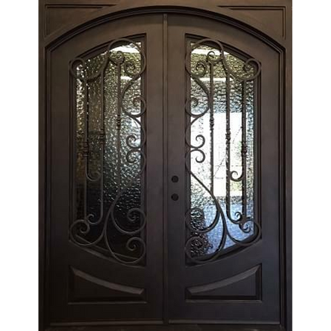 Elina 6/0x8/0 Square Exterior Wrought Iron Prehung Double Door