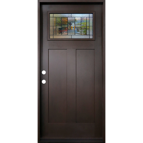 Hometown 3/0x6/8 Single Prehung Fiberglass Door in Dark Walnut