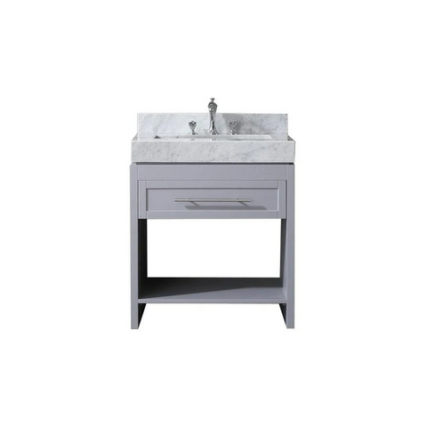 Venetian 36 in Single Sink Bathroom Vanity in Grey with Carrera White Marble Countertop