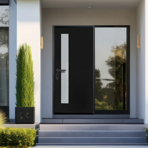 3/0x6/8 Single Prehung Fiberglass Door in Black with 1 Lite