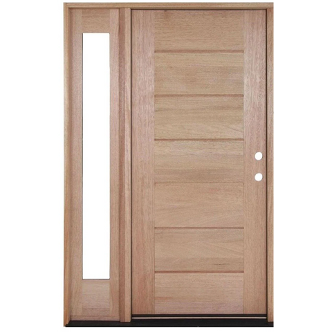 53 in x 80 in Exterior Mahogany Door | Horizontal Lines with Right Sidelight