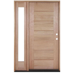 53 in x 80 in Exterior Wood Door | Horizontal Lines with Right Sidelight