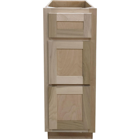 12 in. Vanity Drawer Base Cabinet in Unfinished Poplar | Shaker Style | 3 Drawer