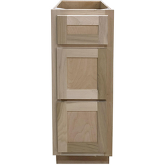 12 in. Vanity Drawer Base Cabinet in Unfinished Poplar | Shaker Style | 3 Drawer