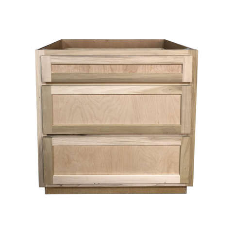 Kitchen Drawer Base Cabinet | Unfinished Poplar | Shaker Style | 30 in | 3 Drawer