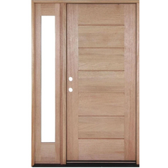 53 in x 80 in Exterior Mahogany Door | Horizontal Lines with Left Sidelight