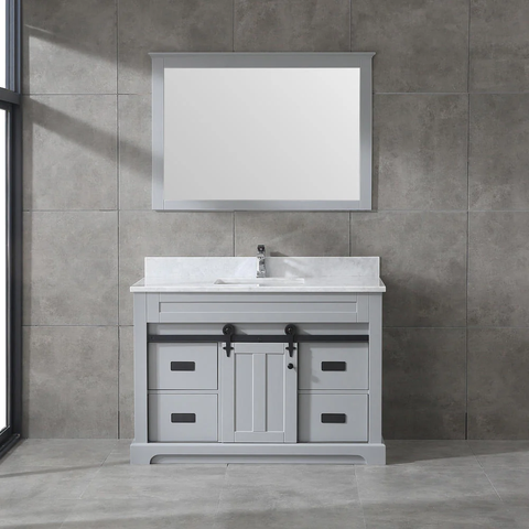 Farmhouse 48 in Bathroom Vanity in Grey with Calacatta Gold Quartz Countertop