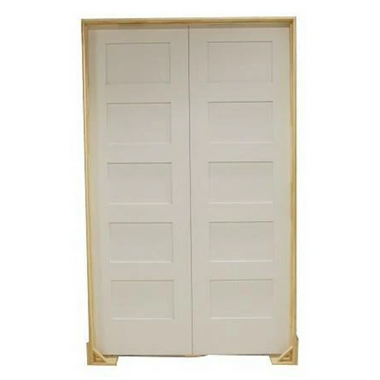 48 in. x 80. in Shaker 5-Panel Solid Core Primed MDF Prehung Interior French Door