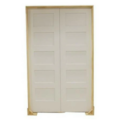 48 in. x 80. in Shaker 5-Panel Solid Core Primed MDF Prehung Interior French Door
