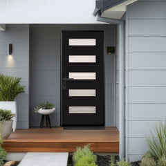 3/0x6/8 Single Prehung Fiberglass Door in Black with 5 Lites