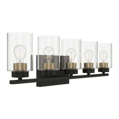 5-Light Clear Glass Vanity - MB w CG Socket Rings
