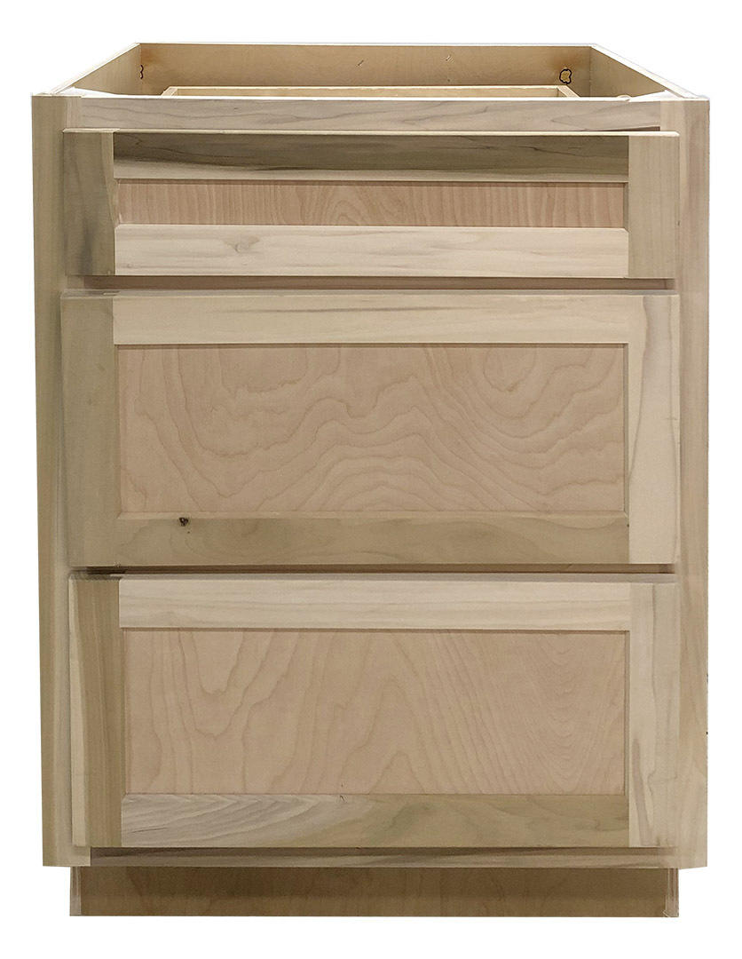 24 in Drawer Base Vanity Cabinet in Unfinished Poplar or Shaker Style or 3 Drawer