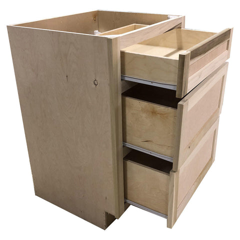 24 in Drawer Base Vanity Cabinet in Unfinished Poplar or Shaker Style or 3 Drawer