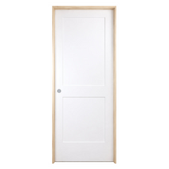 28 in x 80 in White 2-Panel Shaker Solid Core Primed MDF Prehung Interior Door