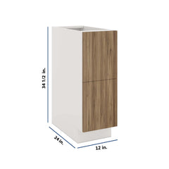 Modernform Cabinet Walnut 12" W X 34 1/2" H X 24" D  2 Drawer Base Cabinet
